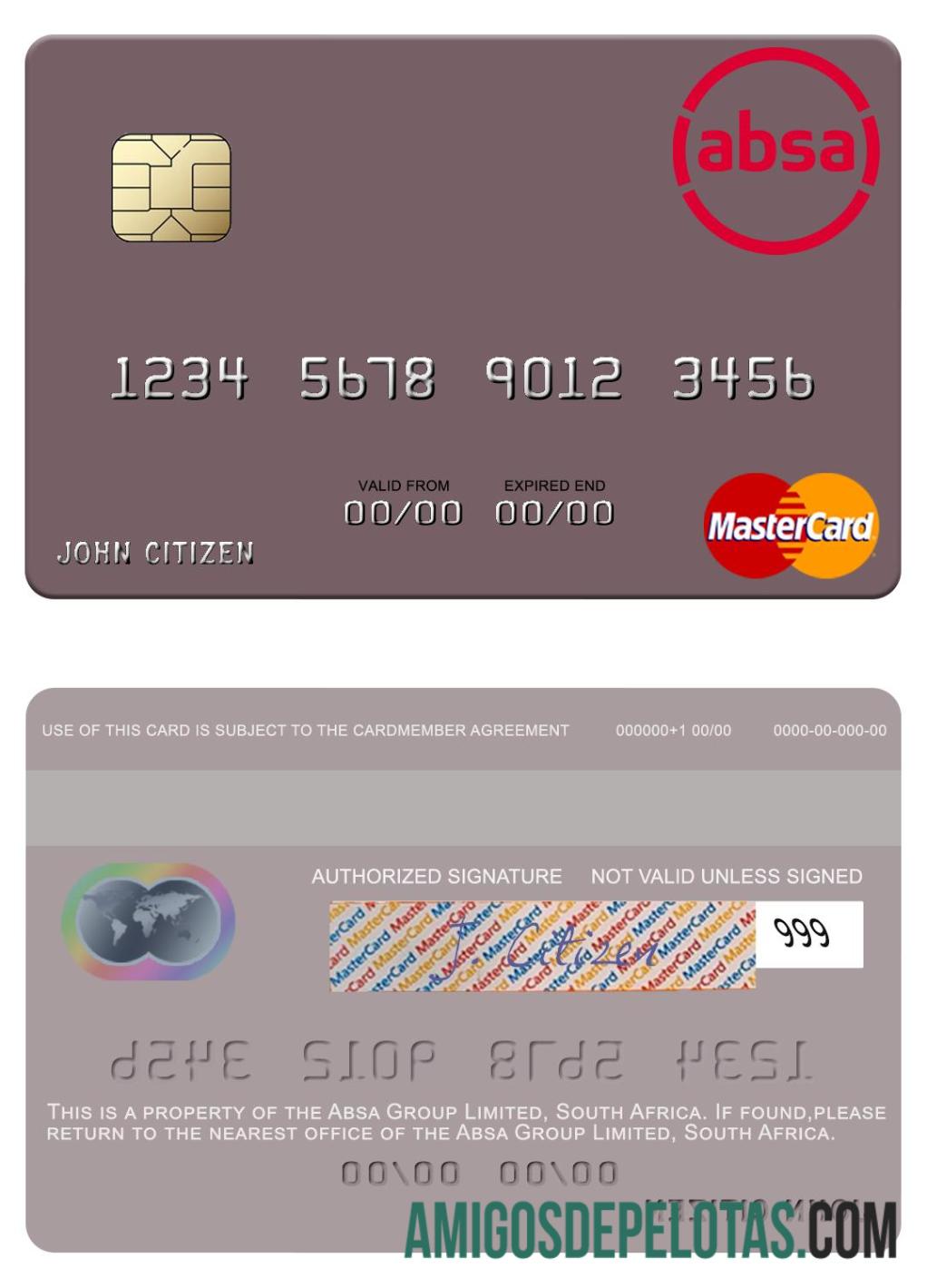 África do Sul Absa Group Limited Mastercard amostra